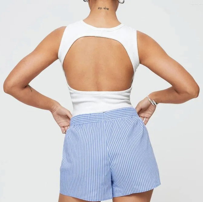 Gestreepte casual shorts - Bakkermode.nl