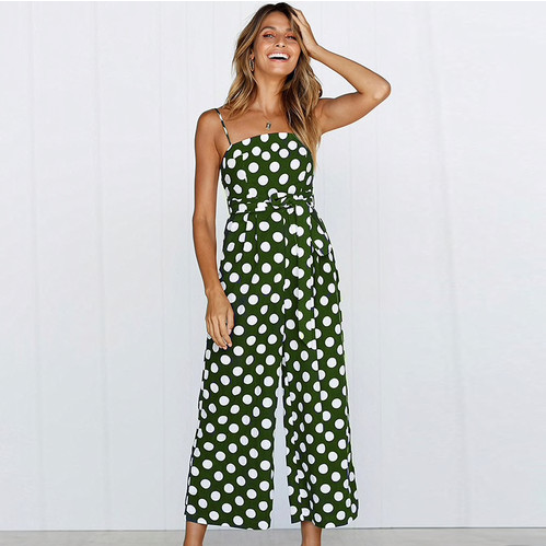 Groene jumpsuit met stippen - trendy halternek ontwerp voor dames