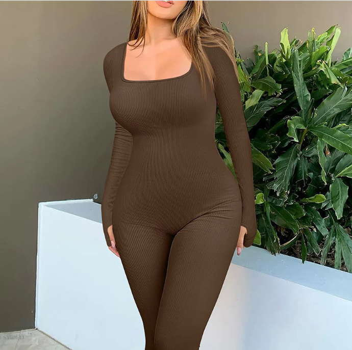 Dames lange mouw jumpsuit van rekbare stof - casual veelzijdig voor elke gelegenheid