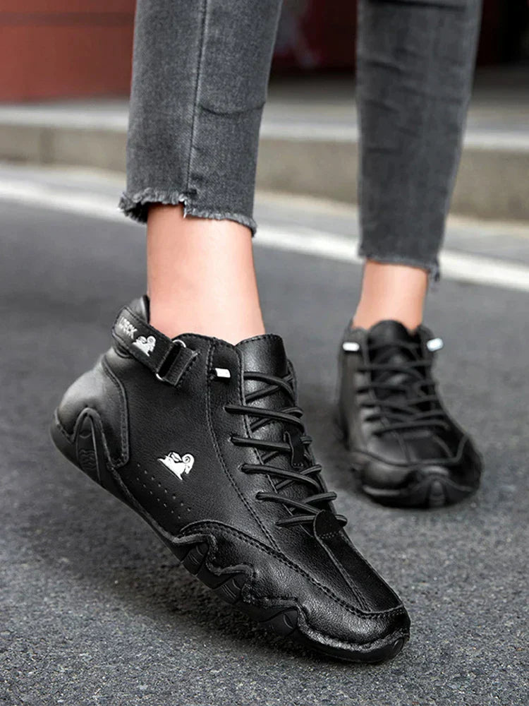 Leren enkellaarsjes - warme fleece gevoerde dames schoenen