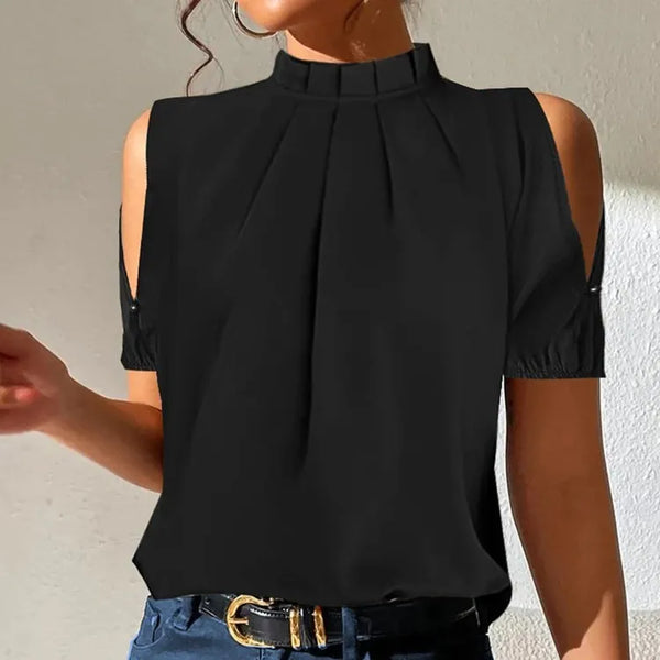 Dames blouse in chic zwart met cold shoulder - zachte top voor casual of formele gelegenheden