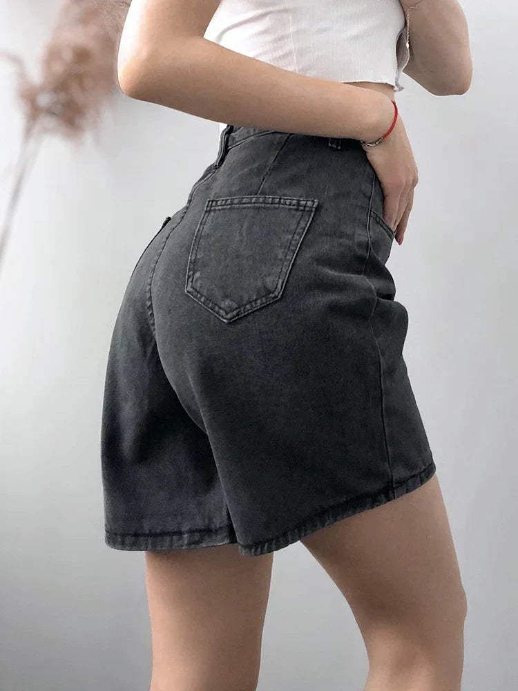 Hoge taille zwarte denim shorts - Bakkermode.nl
