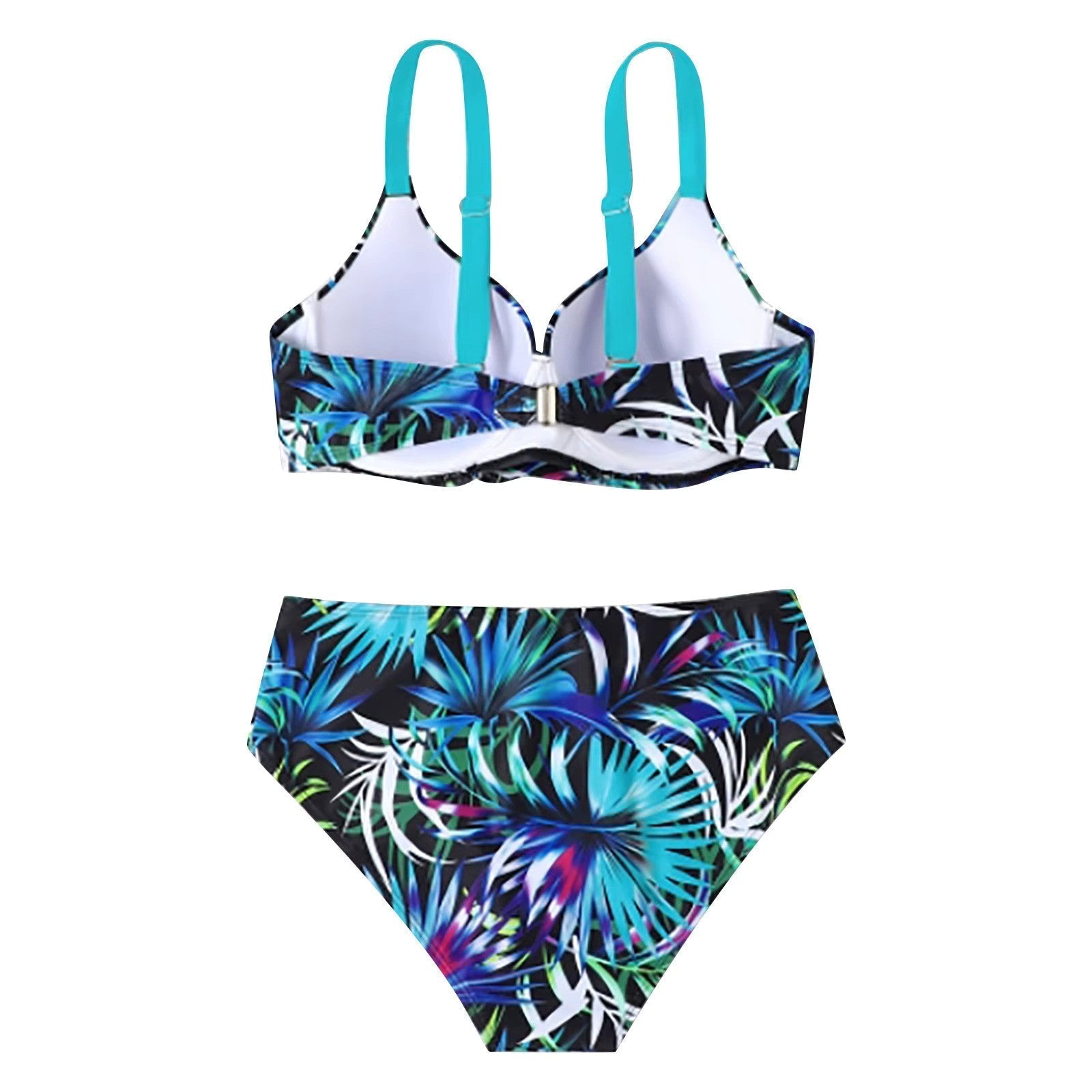 2-delige hoge taille bikini set - tropical leaf print dames zwemkleding