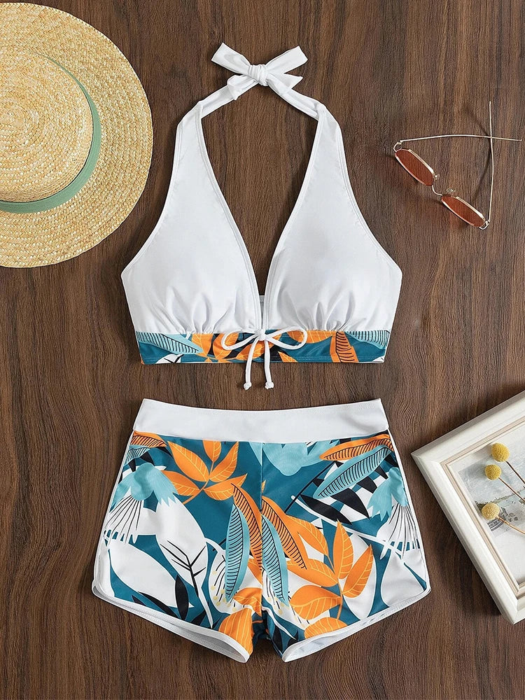 Halter bikini set met hoge taille en print - Bakkermode.nl