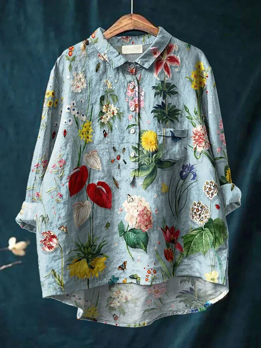 Dames shirts met een relaxte pasvorm - lichte blauwe bloemenprint voor de zomer