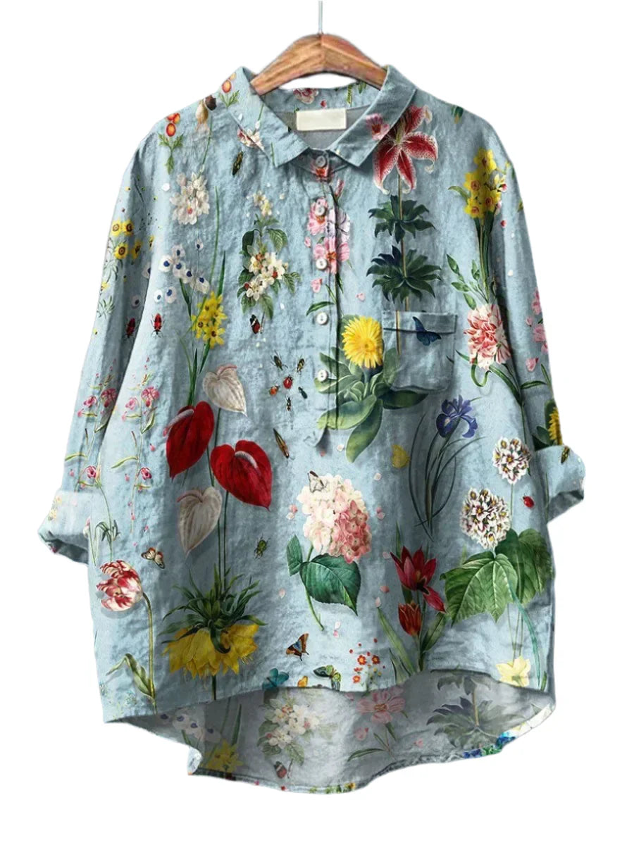 Dames shirts met een relaxte pasvorm - lichte blauwe bloemenprint voor de zomer