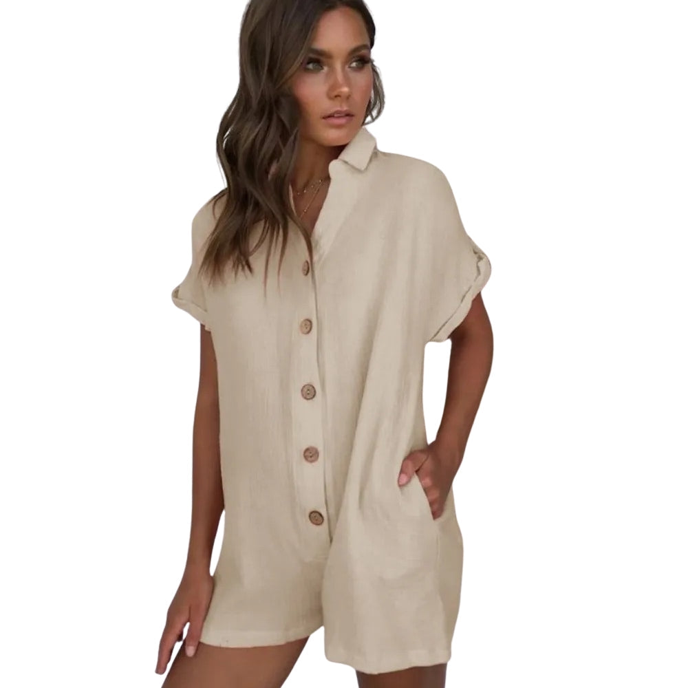 Dames relaxte jumpsuit met zakken - veelzijdige korte mouwen playsuit voor alledaags casual dragen