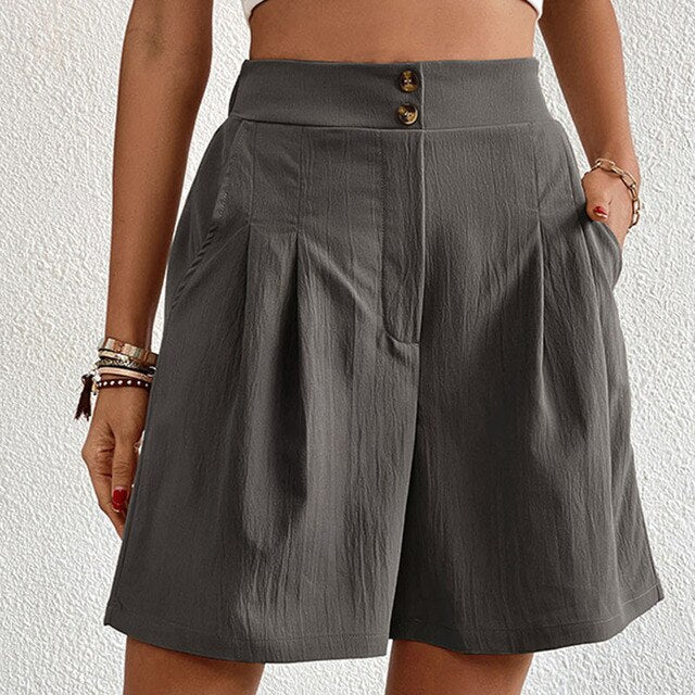 Dames hoge taille shorts - chique geplooid ontwerp met zakken voor casual draagmomenten - dagelijkse stijl en flair