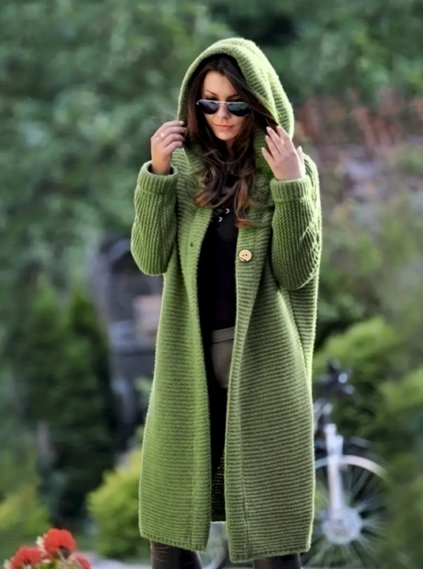 Groene oversized gebreide hoodie coat - stijlvolle lange dames cardigan