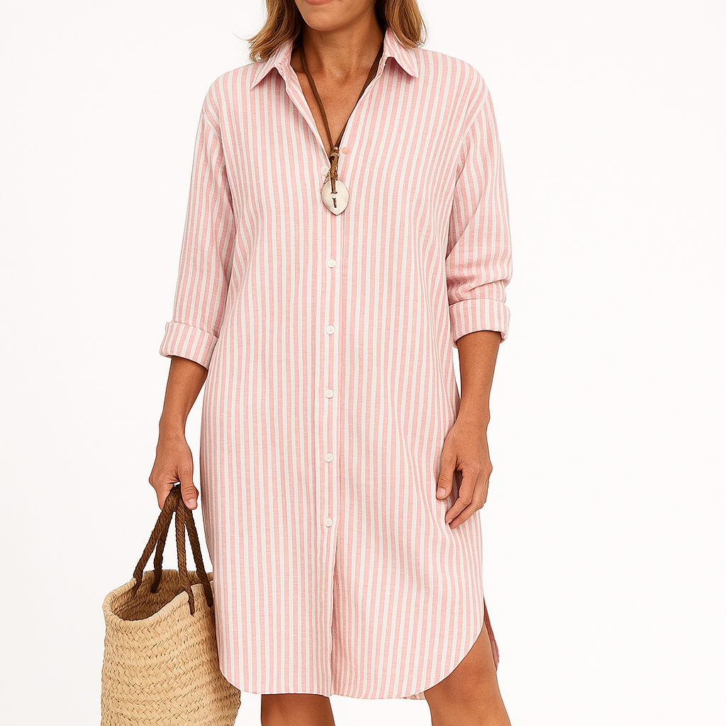Dames casual shirtjurk - elegante knop-jurk met stijlvolle accessoires voor zomerse outfits