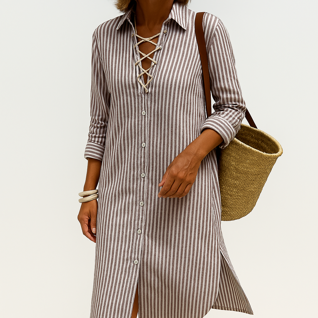 Dames casual shirtjurk - elegante knop-jurk met stijlvolle accessoires voor zomerse outfits