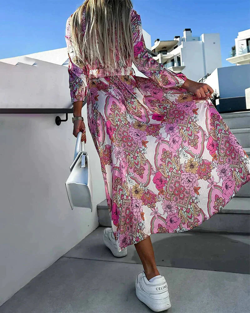 Dames bloemen jurk met split - elegante v-hals maxi jurk voor bruiloften en speciale gelegenheden