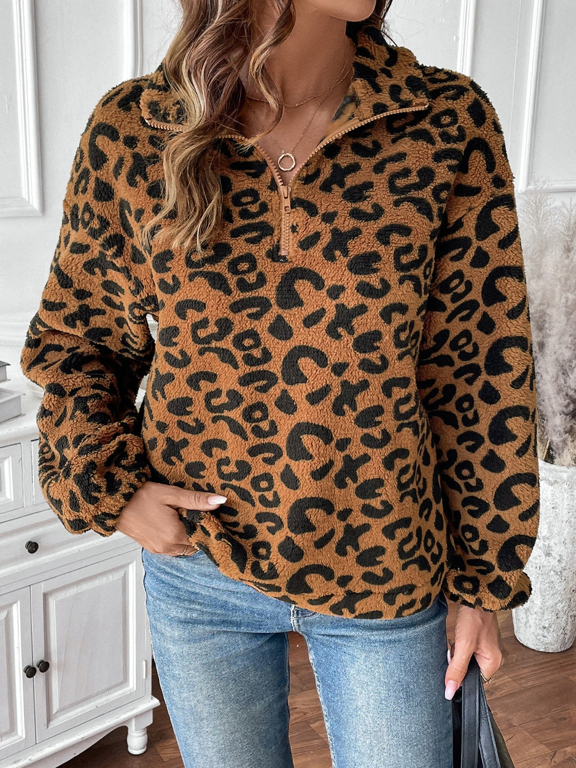 Teddy fleece half-zip sweatshirt - stijlvolle damespullover