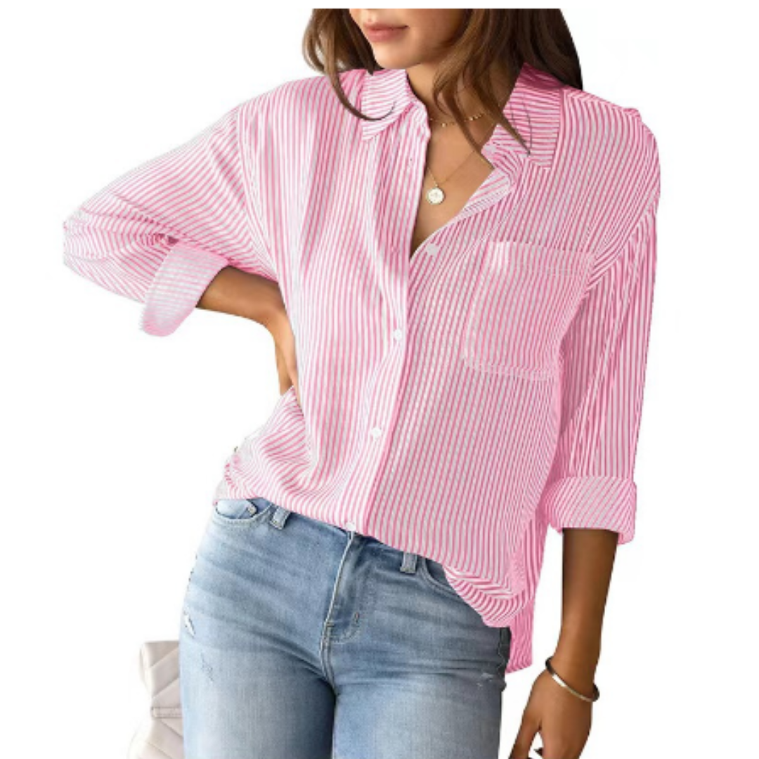 Dames gestreepte blouse met een relaxte pasvorm - veelzijdige casual shirt voor dagelijks gebruik