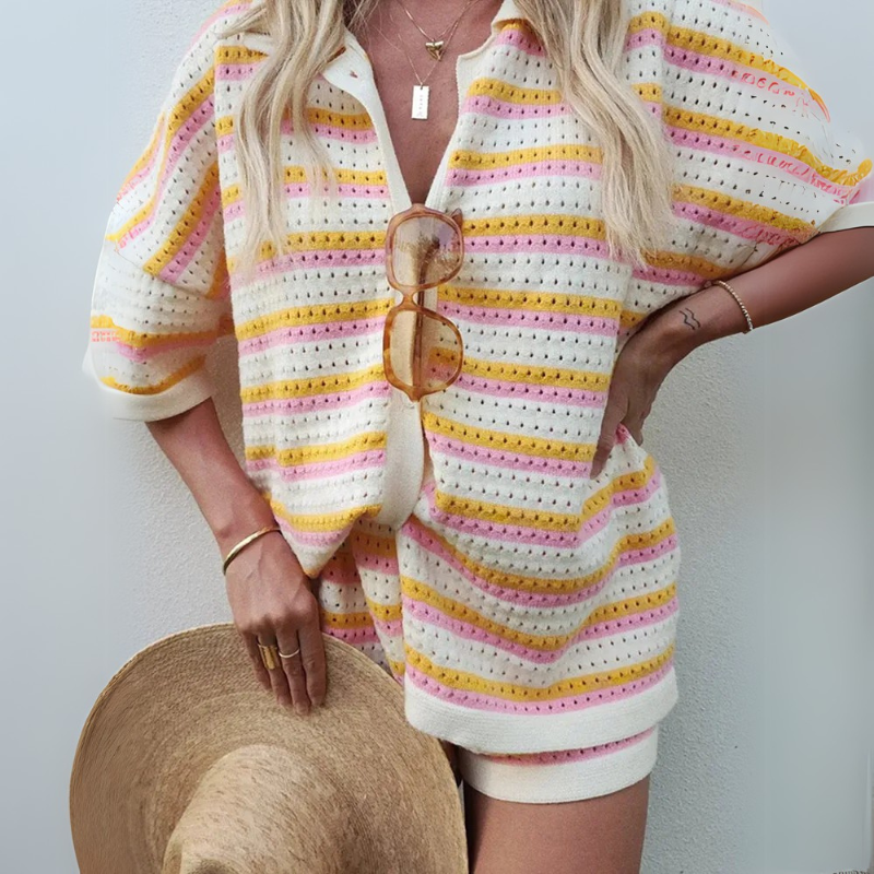 2-delige dames breiset - relaxte zomeroutfit met stijlvolle top en broek