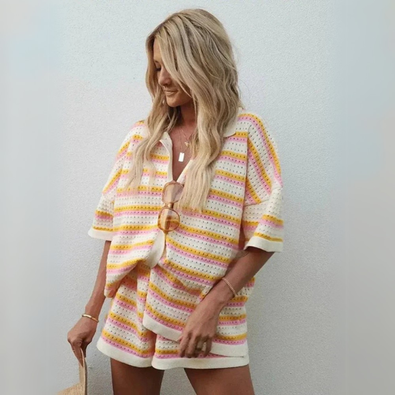 2-delige dames breiset - relaxte zomeroutfit met stijlvolle top en broek