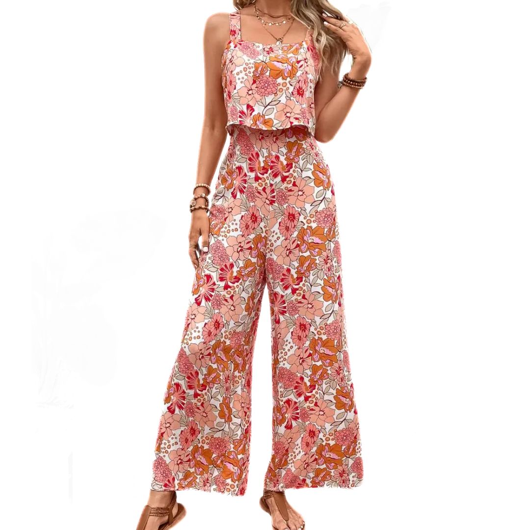 Dames roze bloemen jumpsuit - chique zomerse outfit voor casual gelegenheden