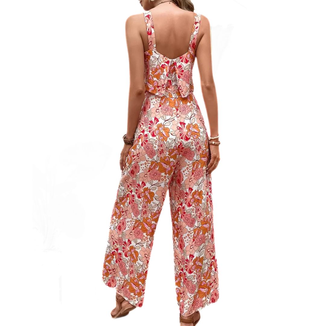 Dames roze bloemen jumpsuit - chique zomerse outfit voor casual gelegenheden