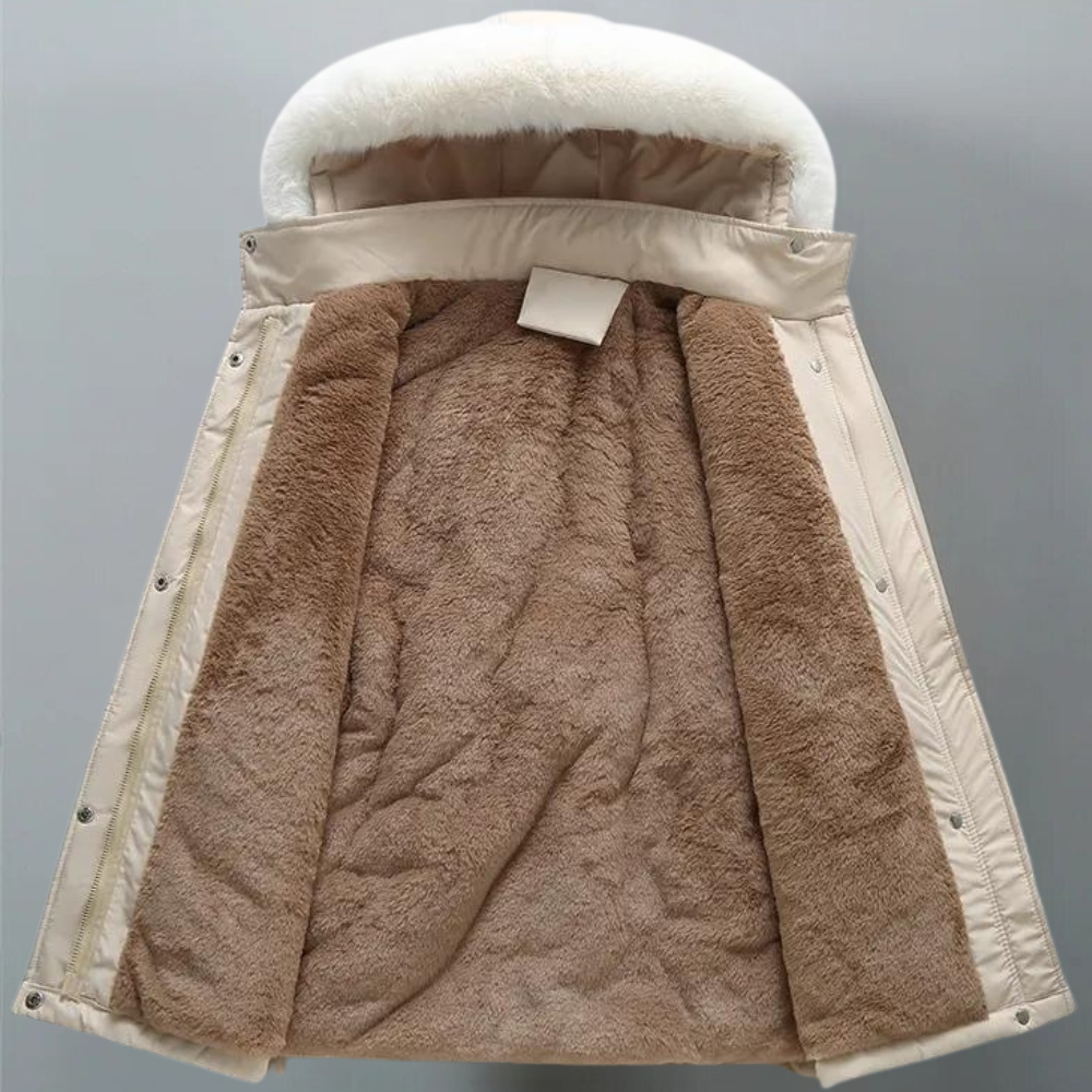 Dames winterjas - gewatteerde jas met capuchon, bontkraag en zachte fleecevoering - Bakkermode.nl