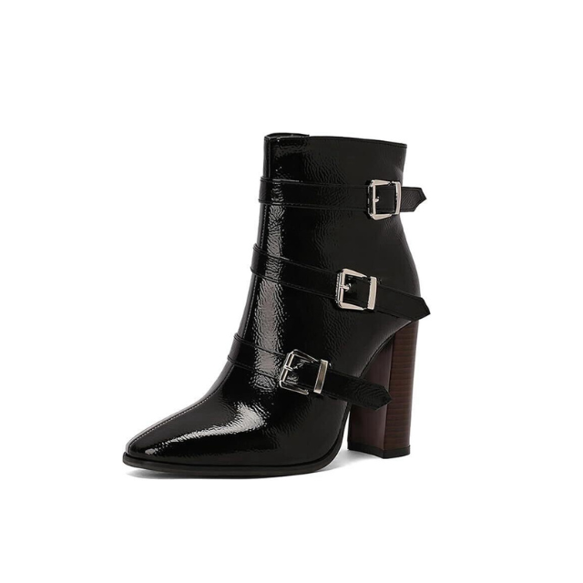 Leren enkellaarzen dames met meerdere gespen – blokhakken - Bakkermode.nl