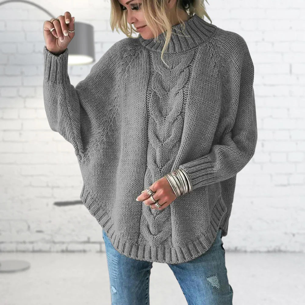 Dames oversized chunky knit trui - hoge hals cozy trui voor een casual look
