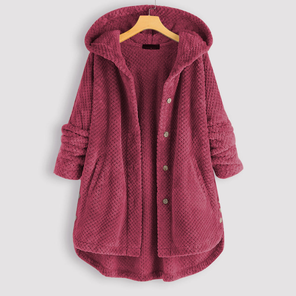 Fleece hooded cardigan - knusse dames winterjas - Bakkermode.nl