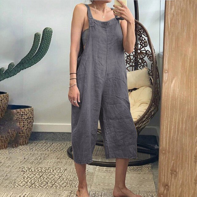 Dames relaxte fit bib overalls - gezellige mouwloze jumpsuit voor dagelijks casual dragen