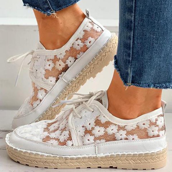 Dames casual schoenen met bloemenborduring - lichtere schoenen voor dagelijkse ontspanning