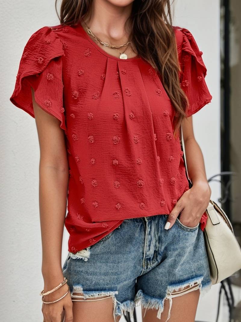 Dames casual top met textuur in zwitserse stippen - lichtgewicht blouse voor elke gelegenheid