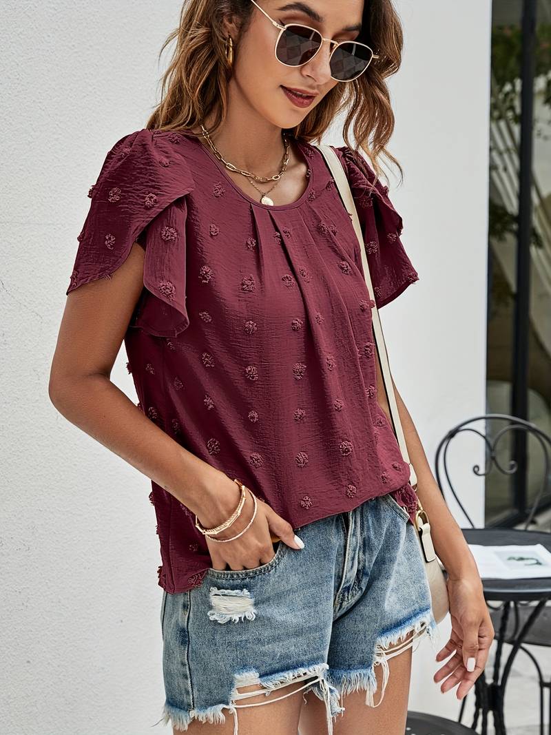 Dames casual top met textuur in zwitserse stippen - lichtgewicht blouse voor elke gelegenheid
