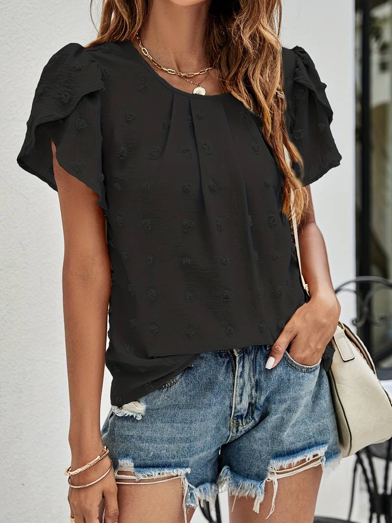Dames casual top met textuur in zwitserse stippen - lichtgewicht blouse voor elke gelegenheid