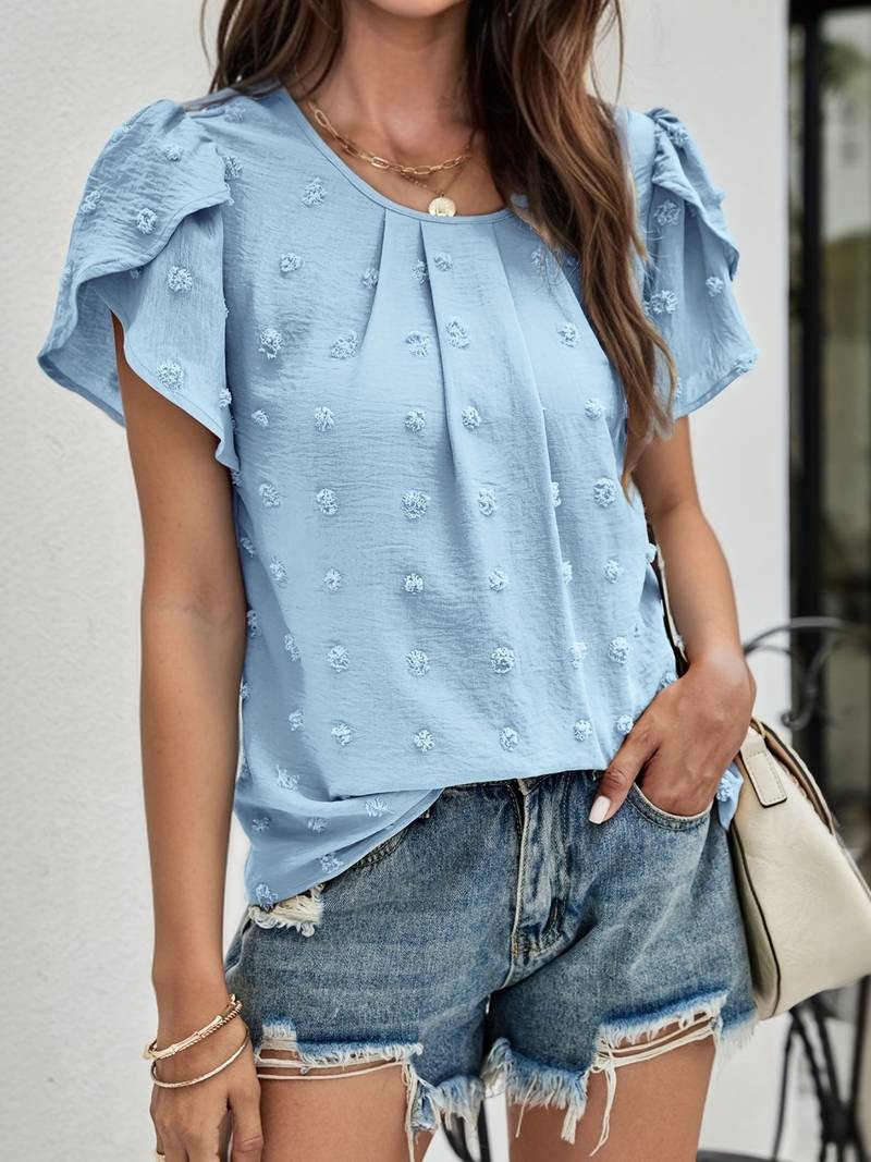 Dames casual top met textuur in zwitserse stippen - lichtgewicht blouse voor elke gelegenheid