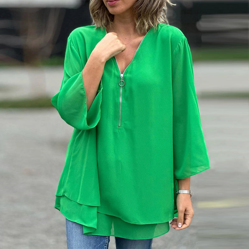 Dames chiffon blouse met rits - v-hals top voor casual situaties, veelzijdige uitstraling