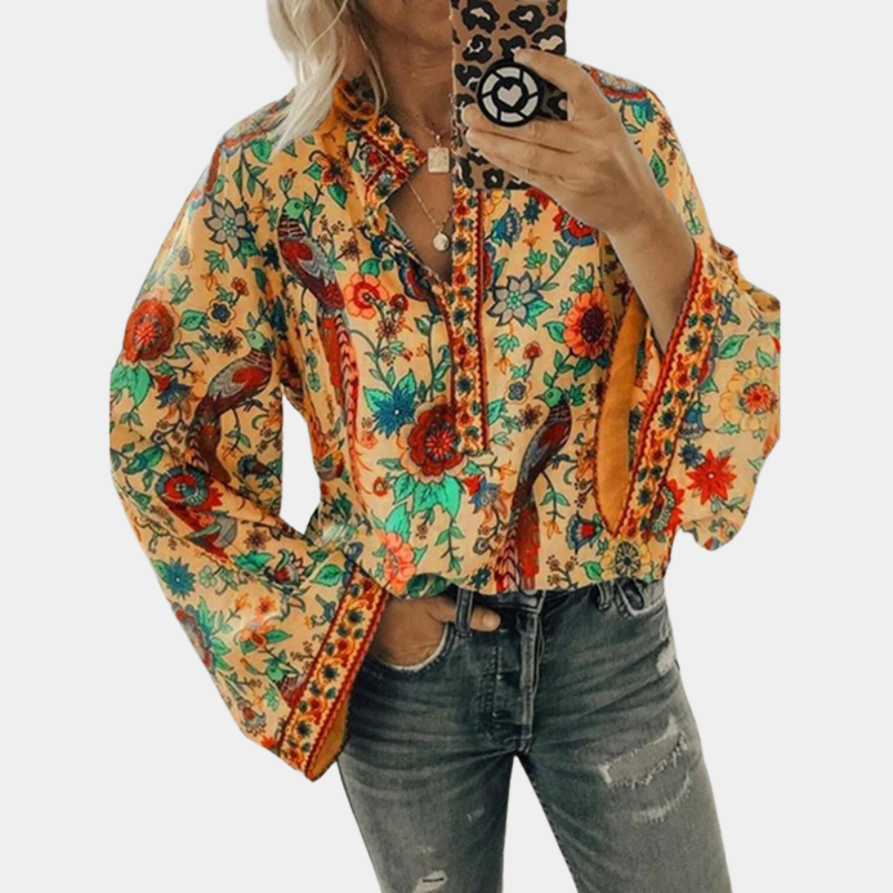 Dames bloemen blouse met elegante bell mouwen - luchtig casual zomer top