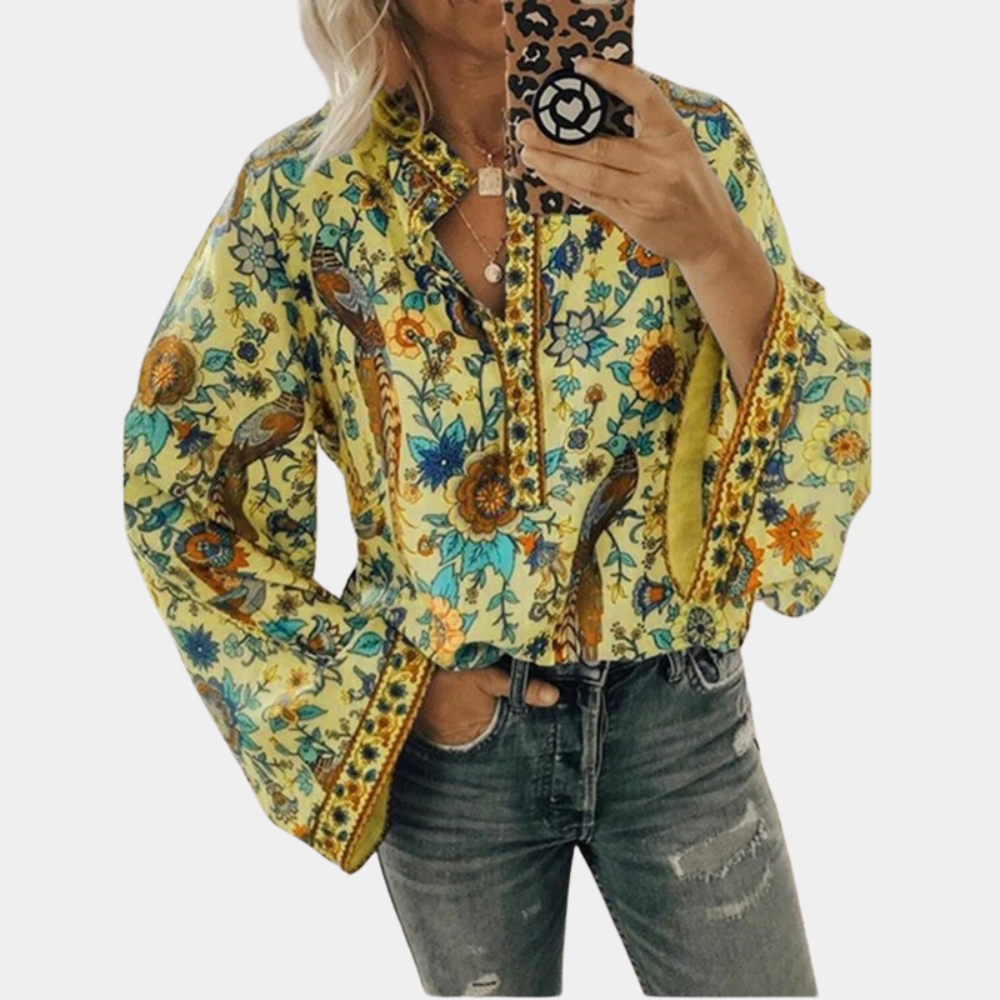 Dames bloemen blouse met elegante bell mouwen - luchtig casual zomer top