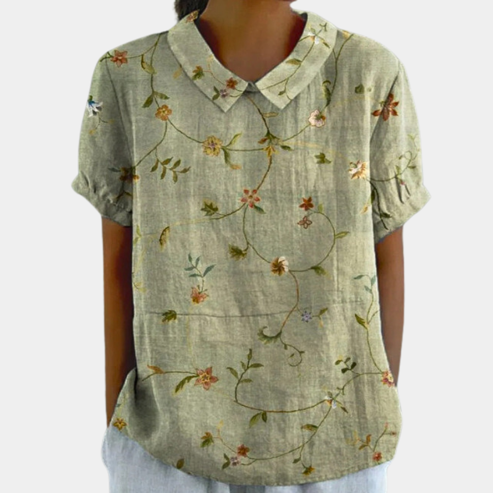 Dames bloes met bloemenprint - ontspannen blouse met korte mouwen voor casual uitjes, zachte en lichtgewicht stof