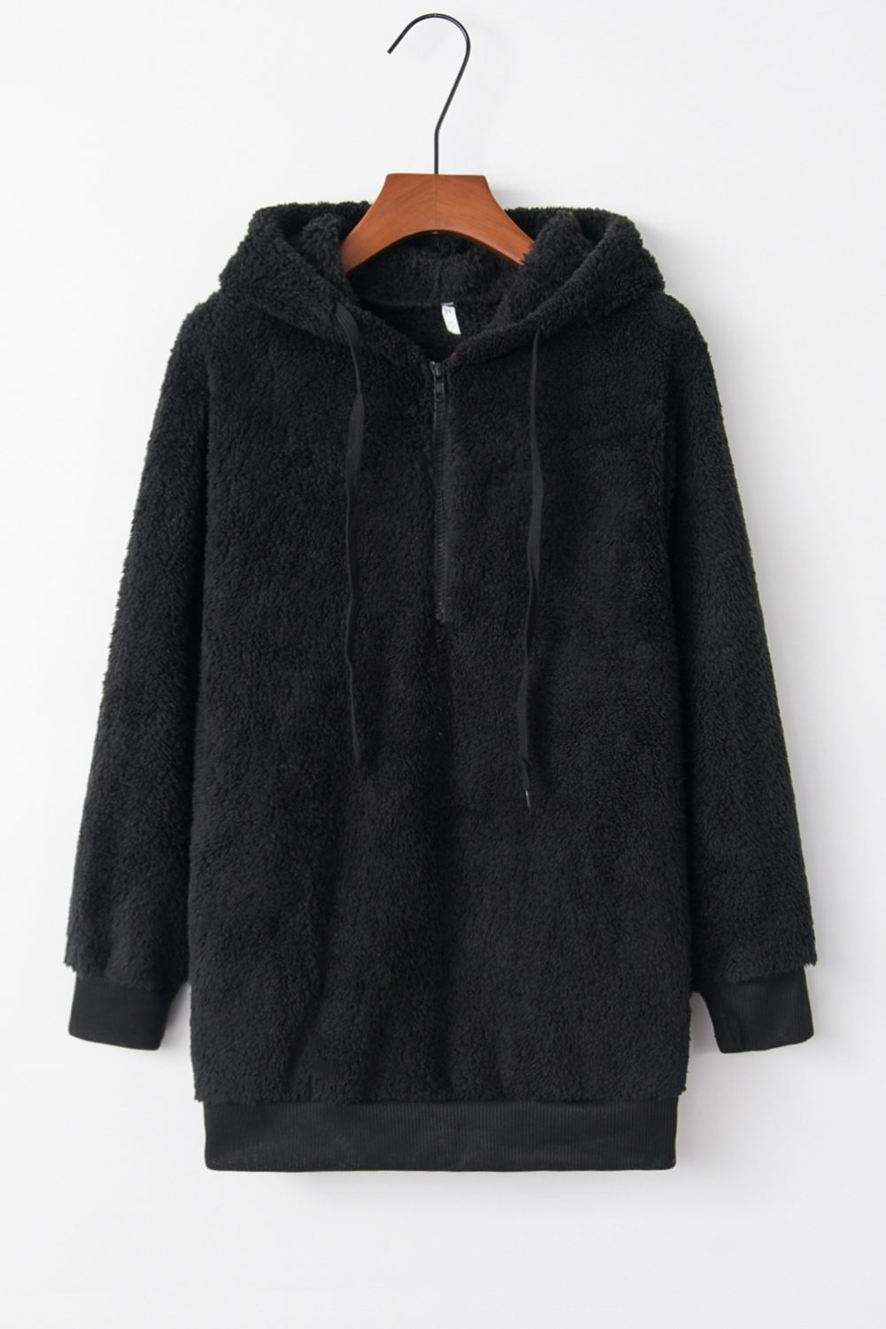 Warme fleece hoodie - oversized dames trui met halve rits en capuchon - Bakkermode.nl