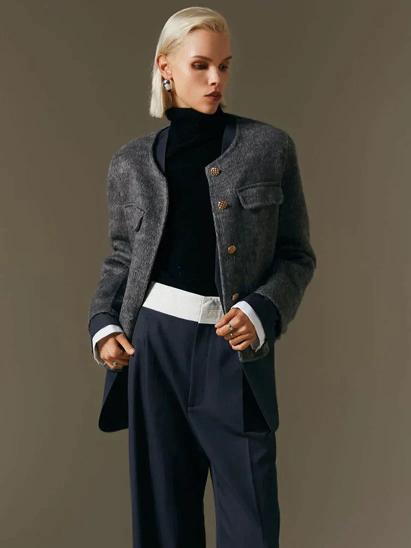 Dames grijze woljas - stijlvolle gebreide coat voor elke gelegenheid