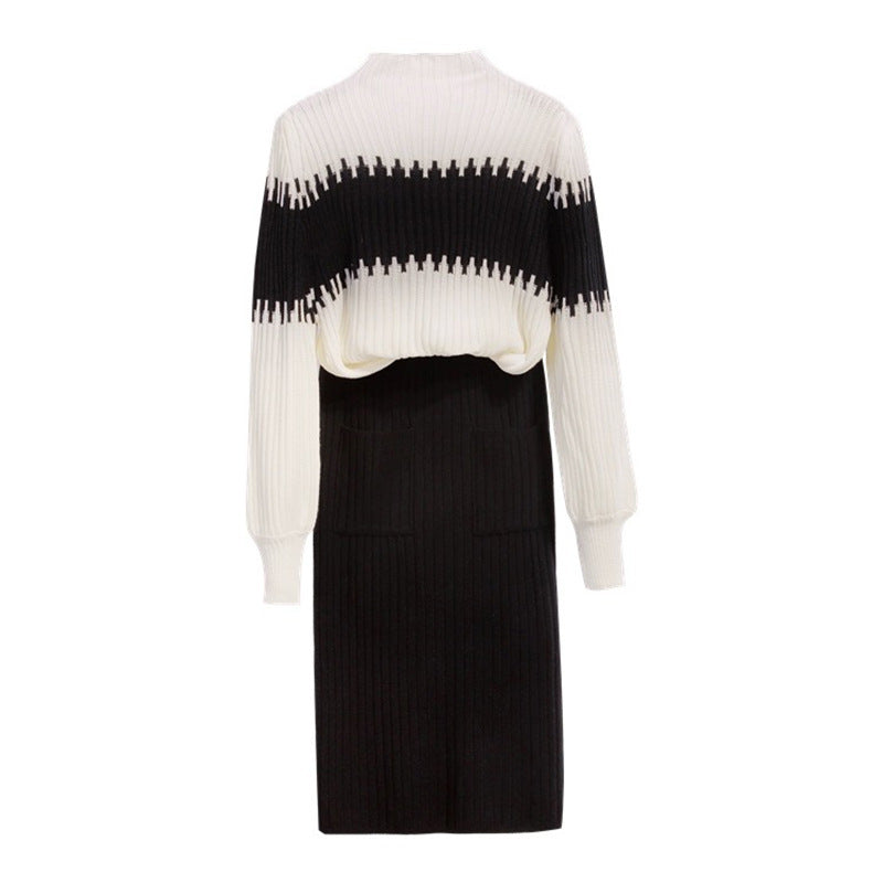 2-delige gebreide set - trui met lange mouwen en aansluitende midi-rok - Bakkermode.nl