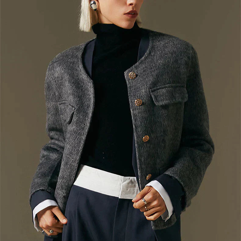 Dames grijze woljas - stijlvolle gebreide coat voor elke gelegenheid