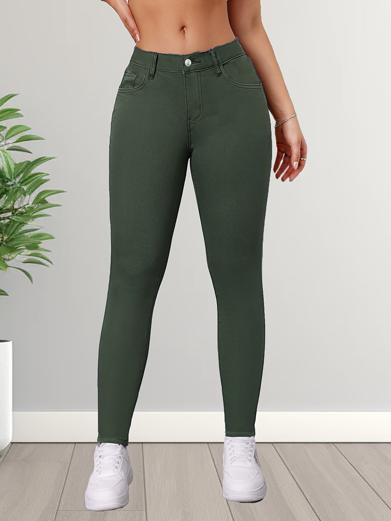 Groene hoge taille skinny jeans - flatterende pasvorm voor elke gelegenheid