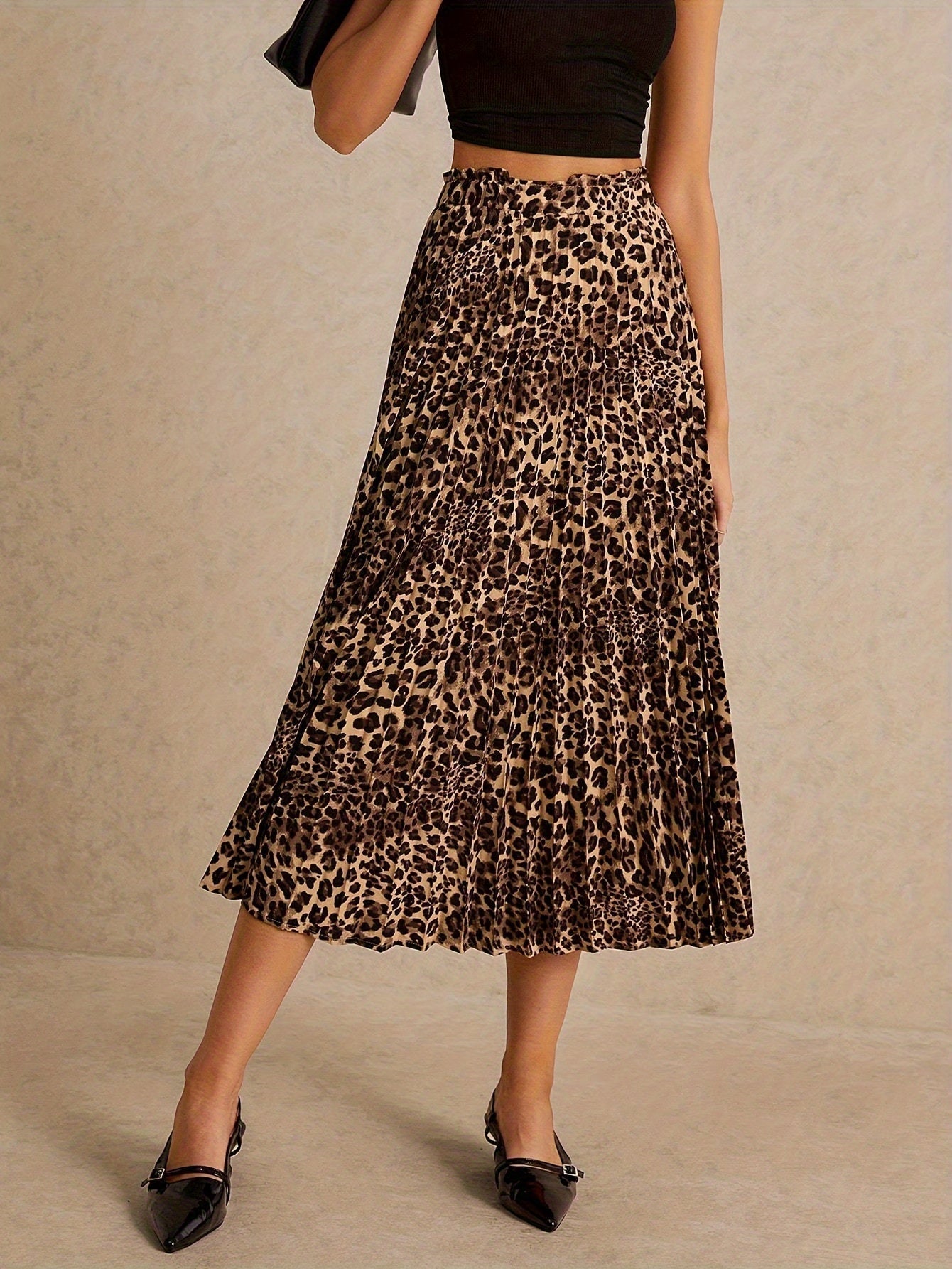 Geplooide luipaardprint rok - stijlvolle gemengde kleur vrouwenrok