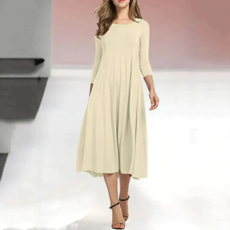 Dames midi jurk - flared hem voor een relaxte stijl - gezellige jurk met driekwartmouwen