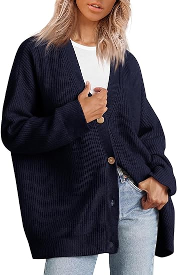 Dames oversized cardigan - relaxte fit gebreide trui met lange mouwen en knoopsluiting voor casual wear