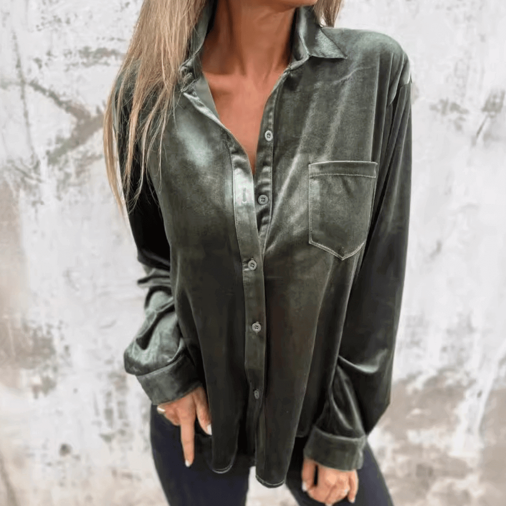 Dames fluwelen blouse elegante lange mouwen - zachte stof voor casual of chique gelegenheden