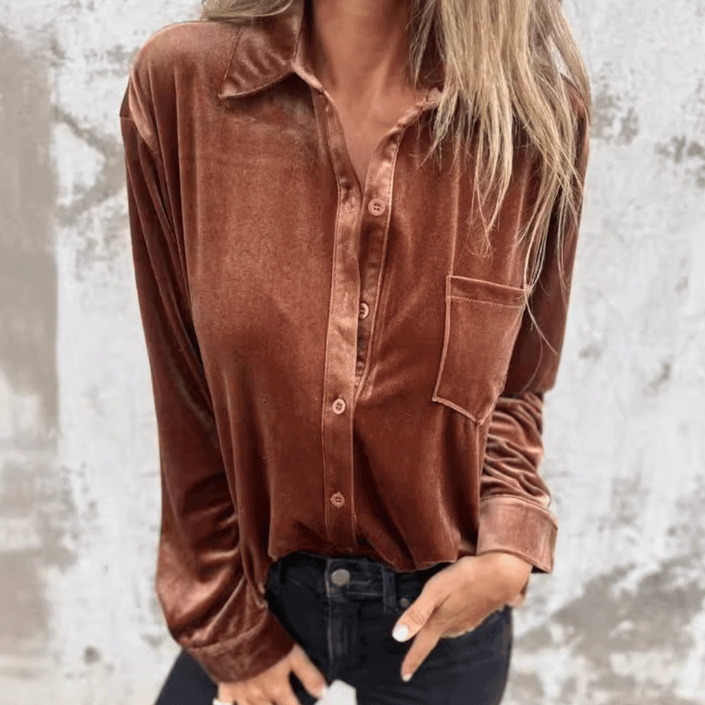 Dames fluwelen blouse elegante lange mouwen - zachte stof voor casual of chique gelegenheden