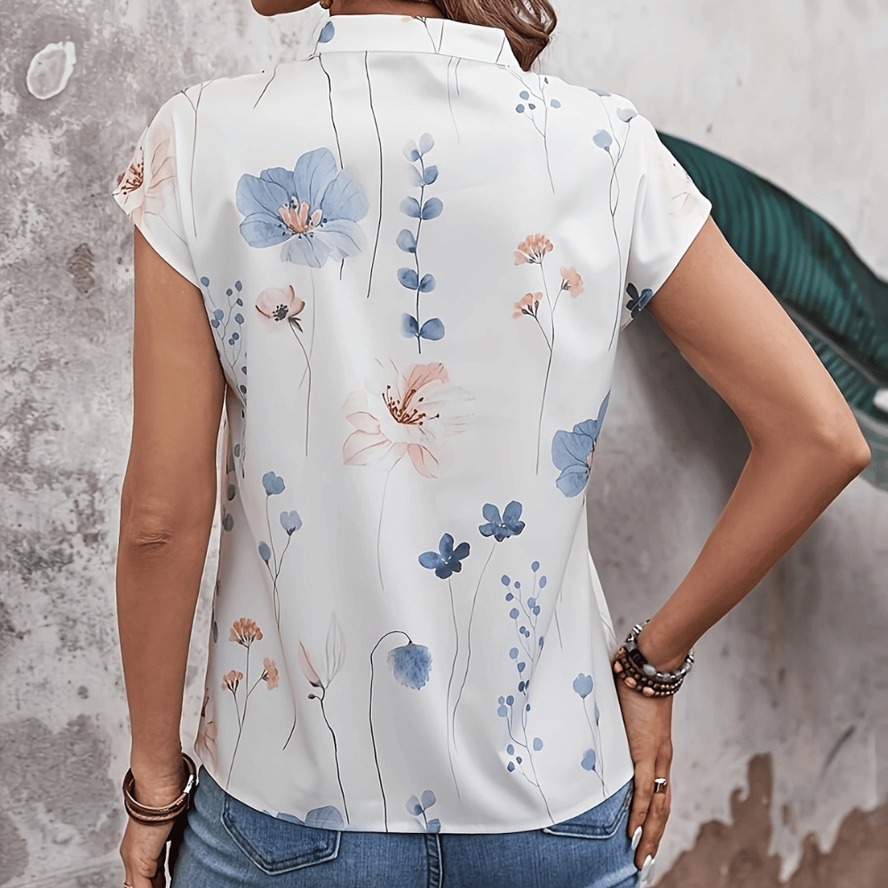 Dames bloempot blouse - elegante witte top voor casual uitjes - lichtgewicht, ademende stof