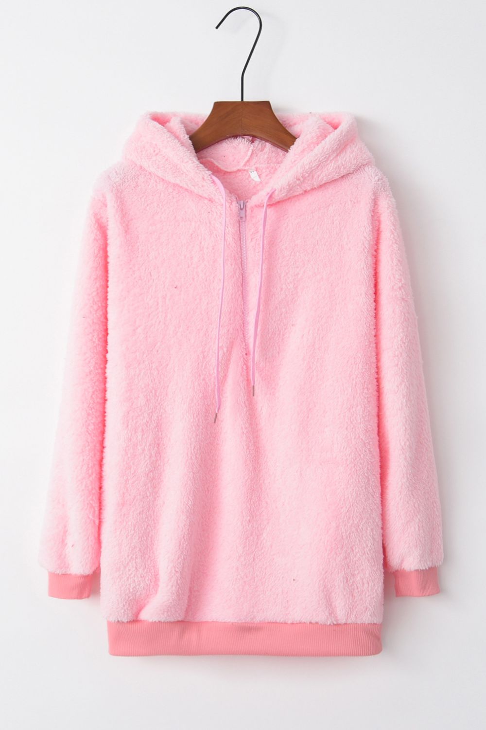 Warme fleece hoodie - oversized dames trui met halve rits en capuchon - Bakkermode.nl