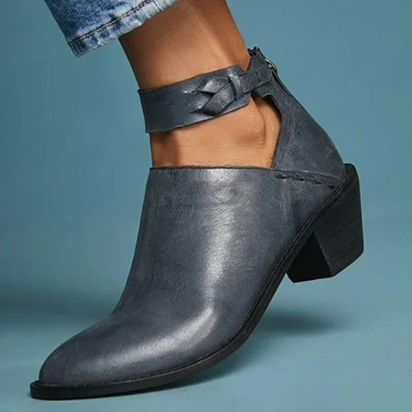 Leren enkelboots - trendy dames enkellaarsjes met rits en gespsluiting