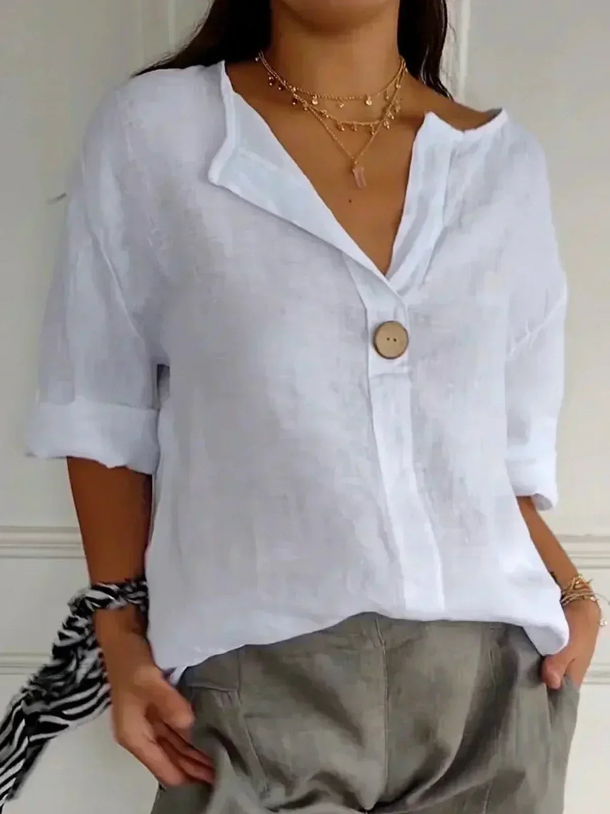 Dames casual linnen blouse met stijlvolle knoopdetails - gezellige everyday top voor dames